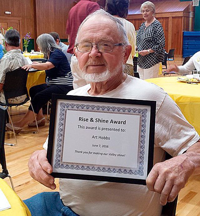 This summer, Art was presented a Rise and Shine award for his volunteerism at the Snoqualmie Valley Community Network&rsquo;s annual awards breakfast.                                Courtesy Photo