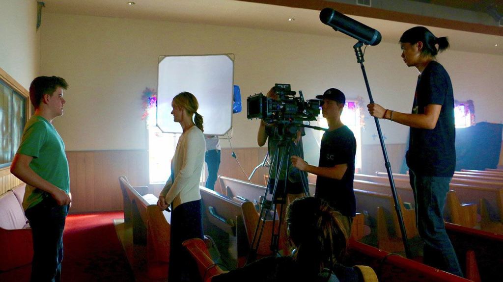 Keegan (Luke Darga) and his mother, Mrs. Bast (Laura Black) at church, Glendora Alliance Church. Courtesy Photo