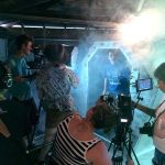 The crew films a scene featuring Keegan (Luke Darga) in the teleporter. Courtesy Photo