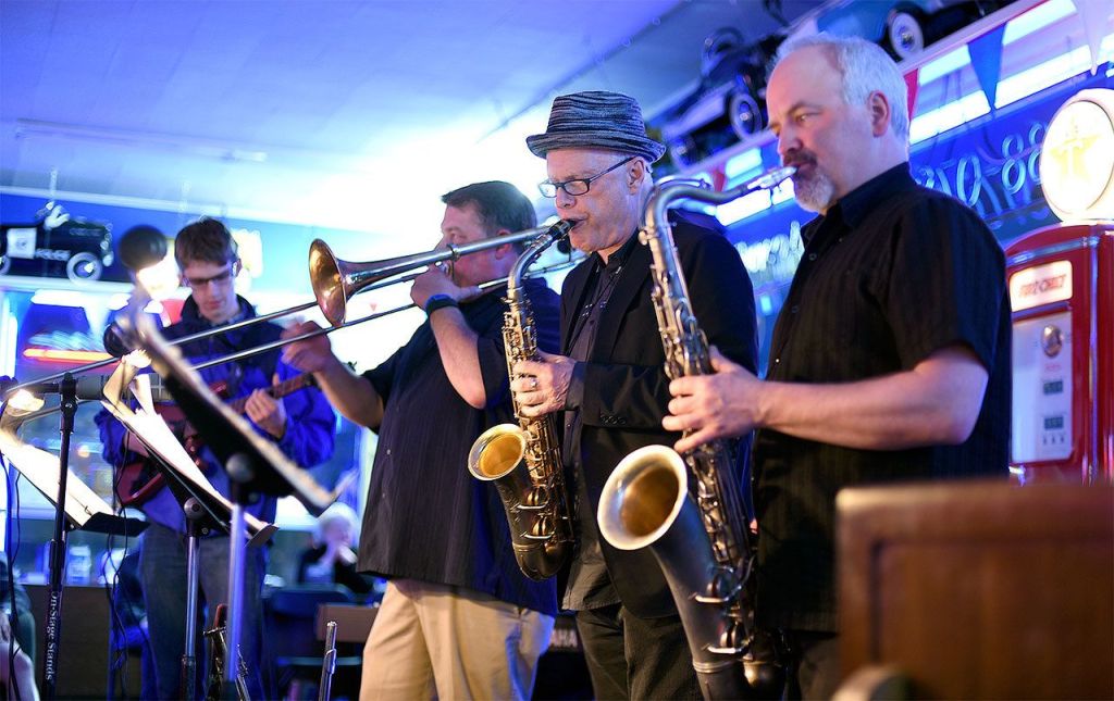 Jay Thomas and the Neo-Boogaloo Cats lit up the North Bend Jazz Walk Saturday with a brassy performance at Chaplins Chevrolet.                                Carol Ladwig/Staff Photo