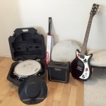 Some of the equipment Ostrem will be donating in January including a drum, music stand, amp, and electric guitar. (Courtesy Photo)