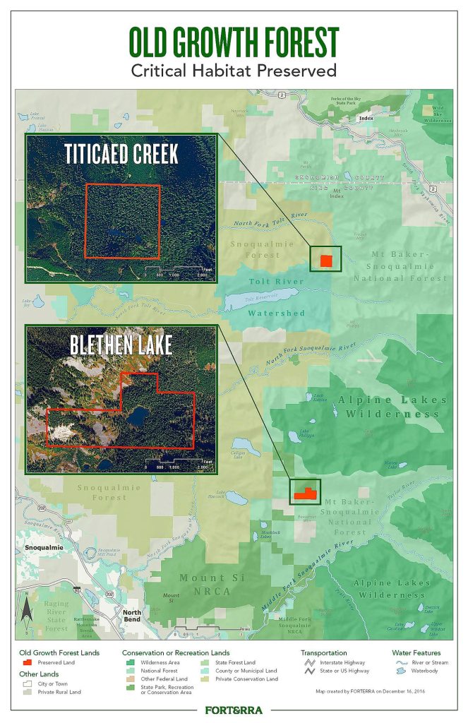 A map showing the location of the two properties purchased by the Washington Department of Natural Resources and Forterra. (Courtesy Photo)