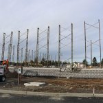 Construction of the first building on the property moves forward on a clear, sunny day. (Evan Pappas/Staff Photo)