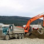 Construction is underway at Mount Si High School as trucks are loaded with dirt from what used to be the school&rsquo;s main parking lot.                                Evan Pappas/Staff Photo