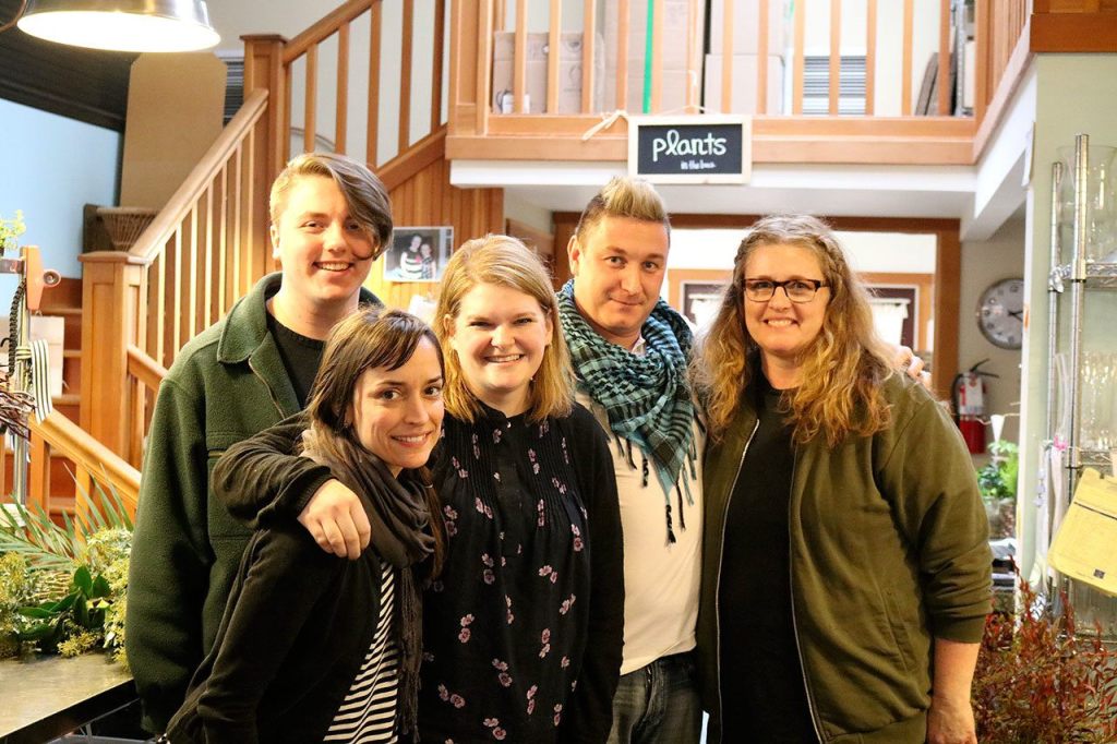 Some of the staff at Down to Earth Flowers and Gifts. From left: Dylan Miller, Casey Bilyeu, Alice Friedel, Shane Parker, Stacy Miller.                                Evan Pappas/Staff Photo