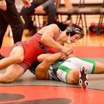 Photo courtesy of Calder Productions                                Mason Marenco works to pin Braulio Arroyo Jan. 19. Marenco won on a technical decision.