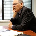 Governor Jay Inslee visited the Bellevue Reporter office Friday for a frank discussion with Sound Publishing editors and reporters on the new legislative session, and on his priorities for this term. Matt Phelps Photo