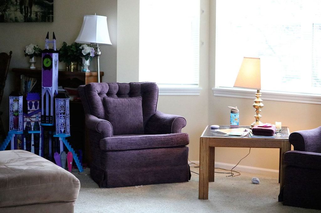 Compassion House has provided Alicia with a full-sized home. In her living room can be seen her children&rsquo;s &ldquo;Monster High&rdquo; toys, replacements after they lost all of their toys fleeing their father. Nicole Jennings/staff photo