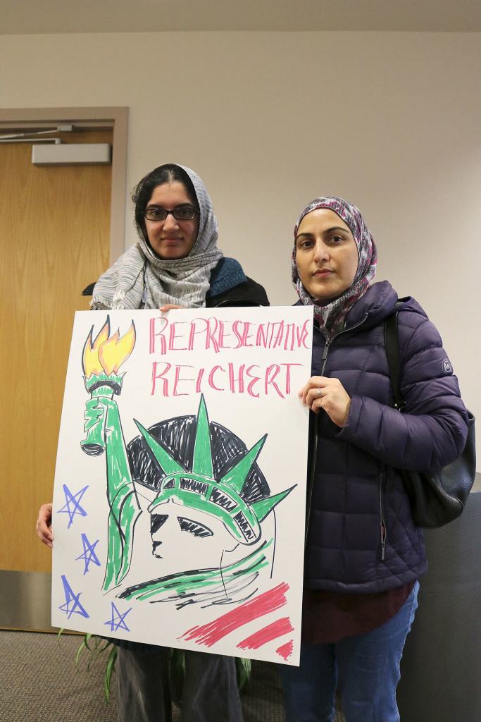 Aisha Shafique and Roohi Wani were just some of the Muslim citizens that came out to meet with Congressman Reichert&rsquo;s staff. (Evan Pappas/Staff Photo)