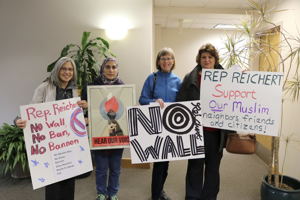 Thea Levkovitz, Roohi Wani, Nancy Lehman, and Valerie Mantz met at Congressman Reichert&rsquo;s office last Tuesday, Jan. 25, to speak about the executive order blocking immigration from seven countries. (Evan Pappas/Staff Photo)