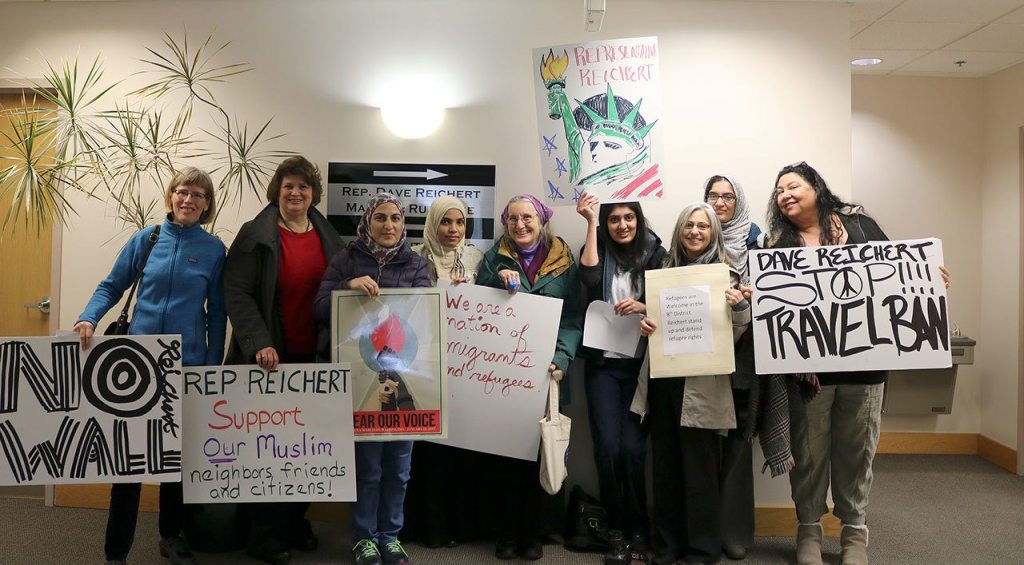 From left: Nancy Lehman, Valerie Mantz, Roohi Wani, Sadia Syed, Elizabeth Maupin, Uzma Shafique, Thea Levkovitz, Aisha Shafique and Susan Zoey. (Evan Pappas/Staff Photo)