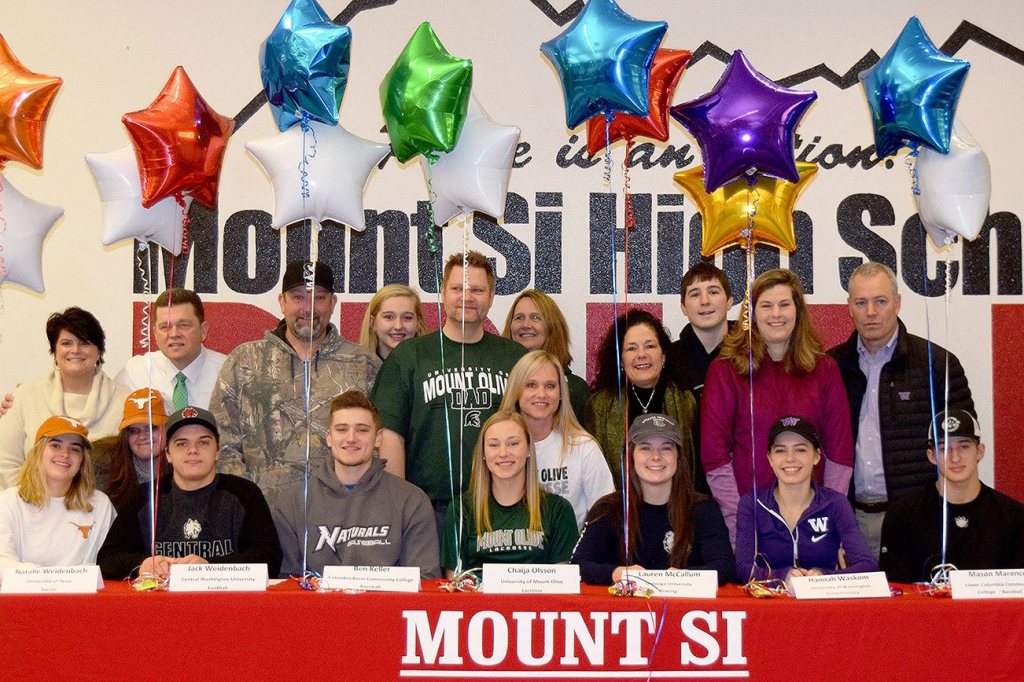 Mount Si athletes earn college scholarships, celebrate on National Signing Day, Feb. 1