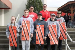 Evan Pappas/Staff Photo                                Mount Si Wrestlers left from the school on Thursday, Feb. 16 in order to get some practice at the Tacoma Dome before the tournament the next day. From left, back row: David Moses, assistant coach, Josh Mitchell, head coach. Front row: Kinsey Steskal, Brennan Dalgleish, Mason Marenco, Duncan Harrison and Spencer Marenco.