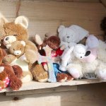 Evan Pappas/Staff Photo                                Stuffed animals and a homemade cross were placed by local residents to honor the memory of the infant found near Kimball Creek in 2014.