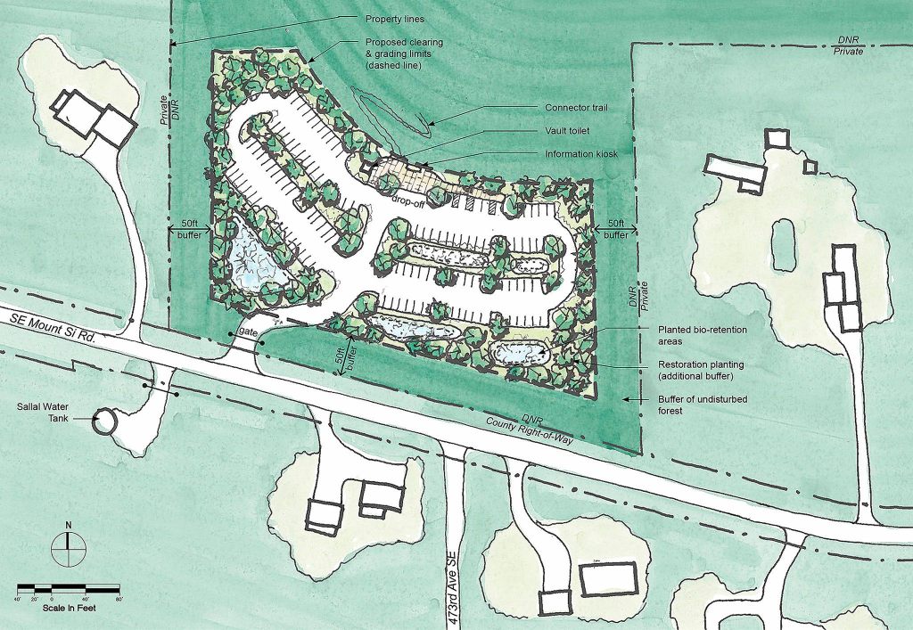 A preliminary design for the new trailhead illustrates some of the planned features of the parking lot. Construction on the new trailhead began Monday. Courtesy image