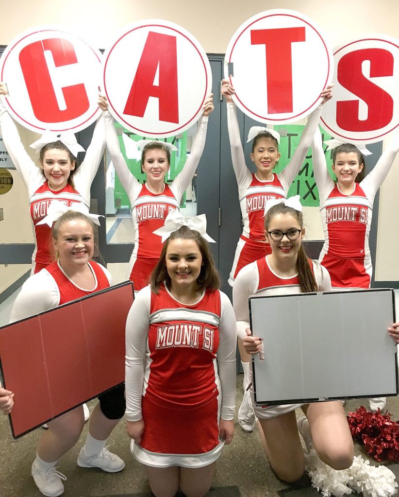 On Jan. 21, the the Mount Si High School White cheer team repeated as four-time champions at state, taking first place in the Washington State JV Championship Jan. 21. Courtesy Photo