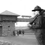 A historic photo collage of Camp Lewis, with a soldier on parade. Courtesy Image