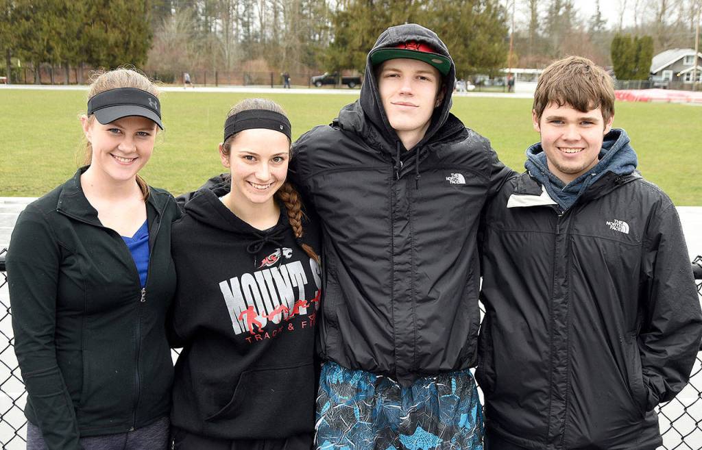 The Mount Si High School throwers this season will be led by seniors Launa Bateman (shot put), Riley Ovall (javelin), and Cale Brengle (shot put), and junior Brodie Hansen (javelin).                                Carol Ladwig/Staff Photo