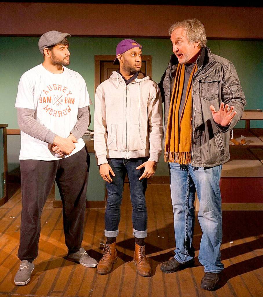 Actors Michael Gavronski, Lamar Legend and Peter Cook perform in &ldquo;Superior Donuts&rdquo; opening Friday, March 24, in North Bend.                                Photo courtesy of René Schuchter