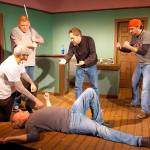 Michael Gavronski, Carson Boyle, Michael Murdock and Brenden Ellwood, gather around Peter Cook, who&rsquo;s just been knocked down, in a scene from the play.                                 Photo courtesy of René Schuchter