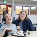 Brenna Vukovich and her student enjoy lunch at the Mount Si high School Freshman Campus. (Evan Pappas/Staff Photo)