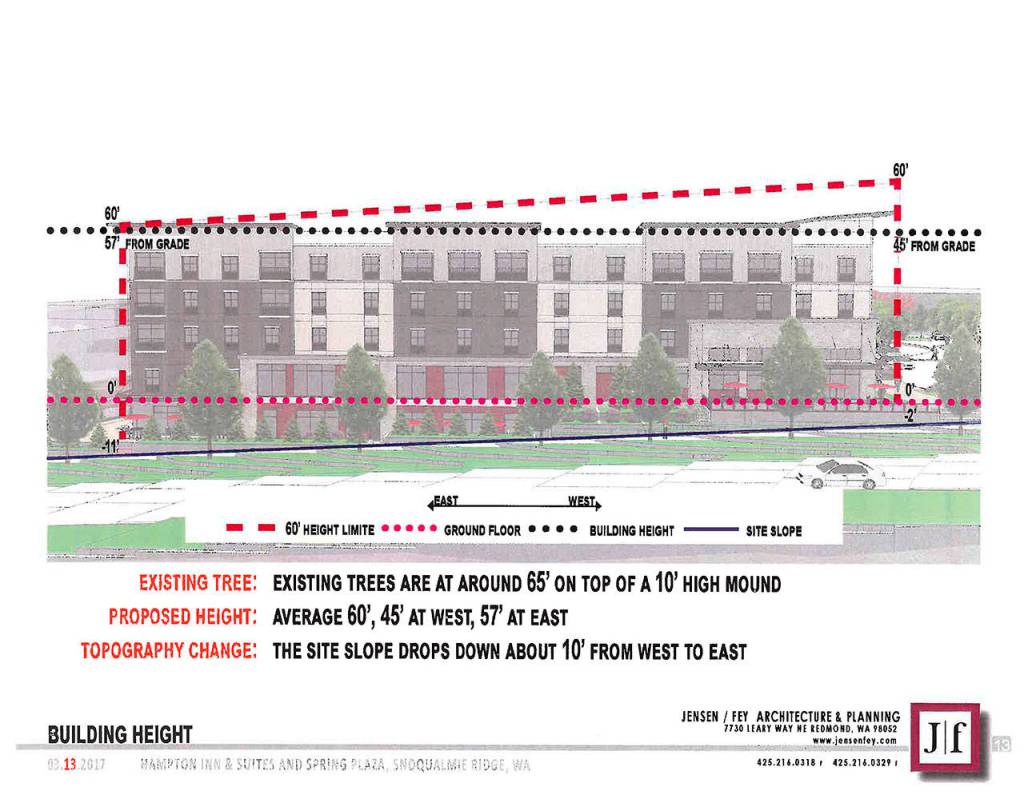 The proposed building will be four stories tall, with a fifth story underneath the first floor in the space created as the property slopes downhill. (Courtesy Photo)