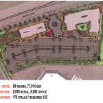 A top down plan of the proposed development which includes the 178-stall parking lot, 8,000 square feet of retail space and 8,000 square feet of office space. (Courtesy Photo)