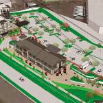 An aerial rendering of the hotel and retail building concept from Chun Lai Hospitality&rsquo;s presentation to the city council. (Courtesy Photo)