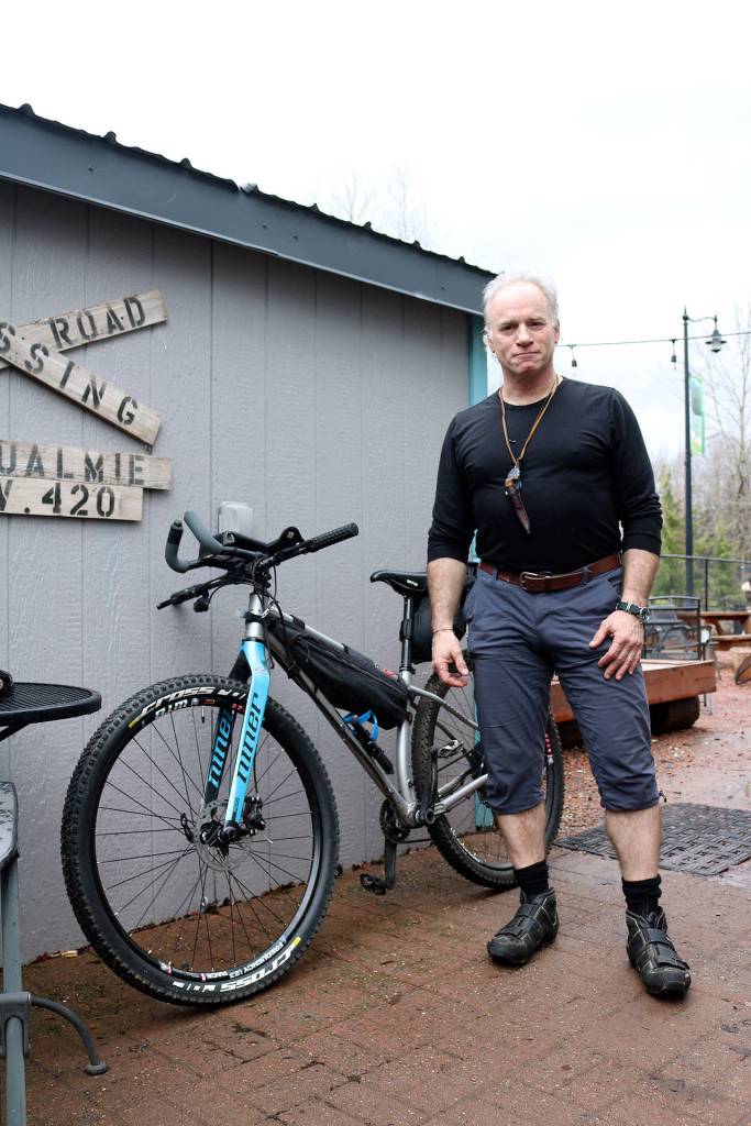 Evan Pappas/Staff Photo                                David Sorrentino, a local veteran, built his own bike to be as ergonomic as possible for the upcoming Tour Divide, a 2,745-mile bike race from Canada to New Mexico.
