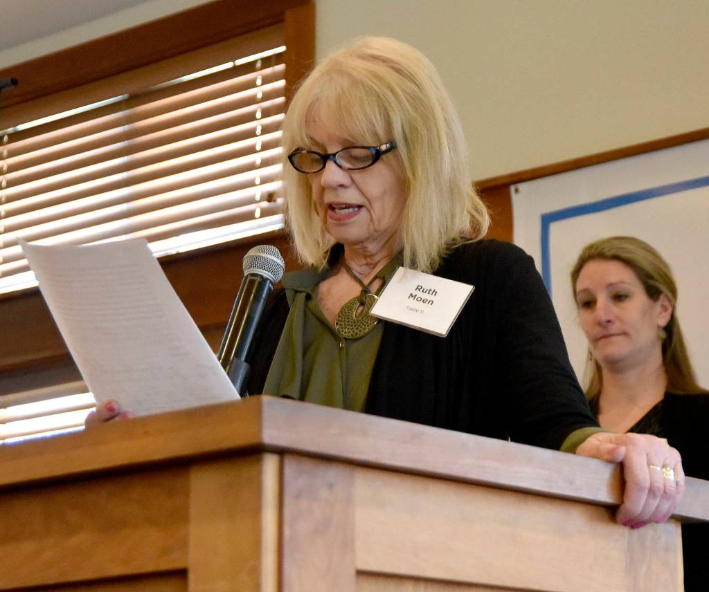 Ruth Moen reads a letter from a parent about the profound change the district&rsquo;s new AVID program has had on her son.