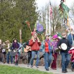 Singing and playing &ldquo;I heard it through the grapevine,&rdquo; participants in the March of the Vegetables parade arrived in a festive group for the post-parade celebration in Duvall&rsquo;s Depot Park.                                Carol Ladwig/Staff Photo