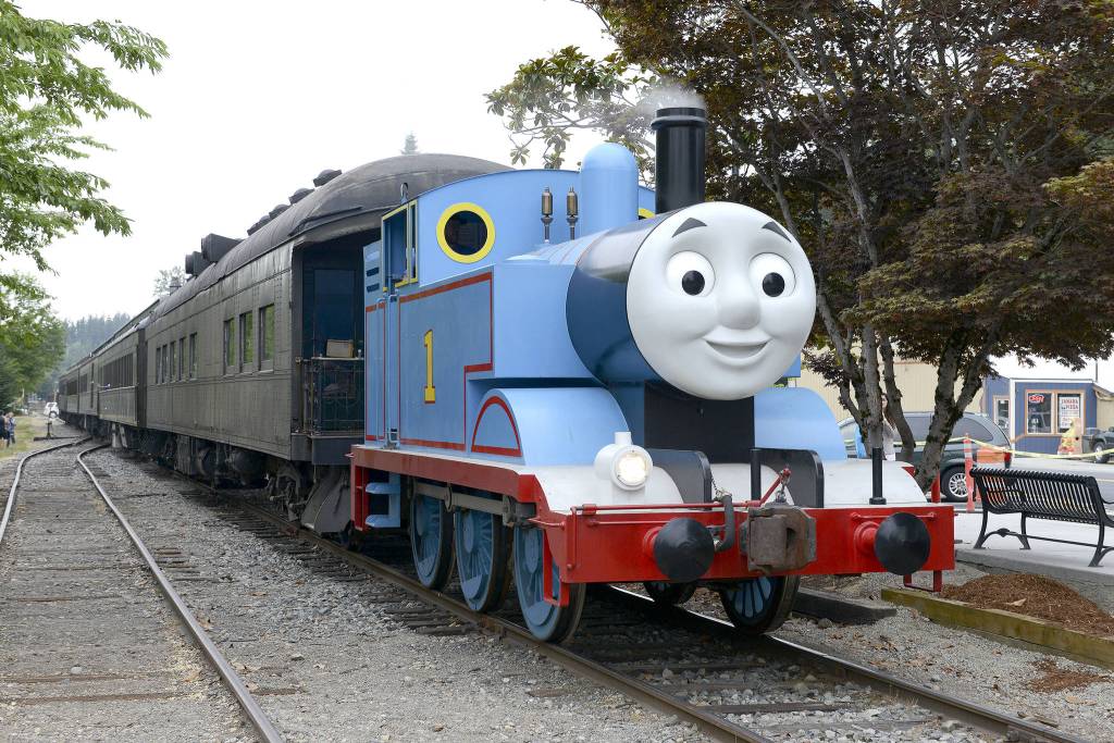 Thomas the Tank Engine chugs into Snoqualmie during the 2016 Day out with Thomas event at the Northwest Railway Museum. Starting now, the museum offers a $2 discount to Snoqualmie Valley residents who purchase their tickets at the depot for this year&rsquo;s event, July July 14 to 16 and 21 to 23.                                File Photo