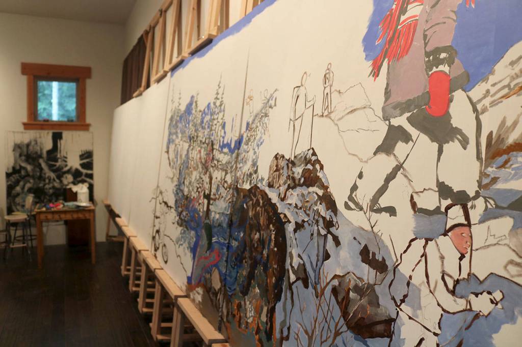 The mural is 25-feet long and five-feet tall. Lockwood works on it in her home studio, which has a homemade easel that runs across the entire length of the wall. (Evan Pappas/Staff Photo)