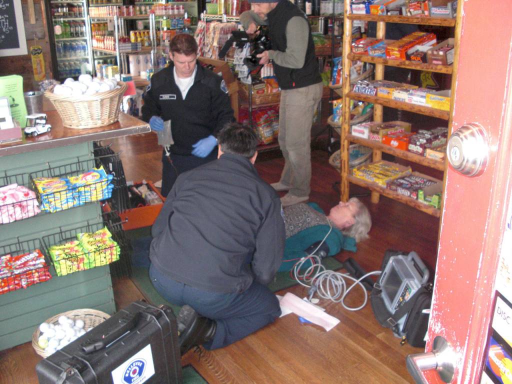 On March 23, Overlake Hospital filmed a re-enactment of an emergency medical response to Cascade Golf Course in North Bend where Mariella Whitney had a double aneurysm. Whitney returned to Cascade Golf Course to star as herself in the video last month. (Courtesy Photo)