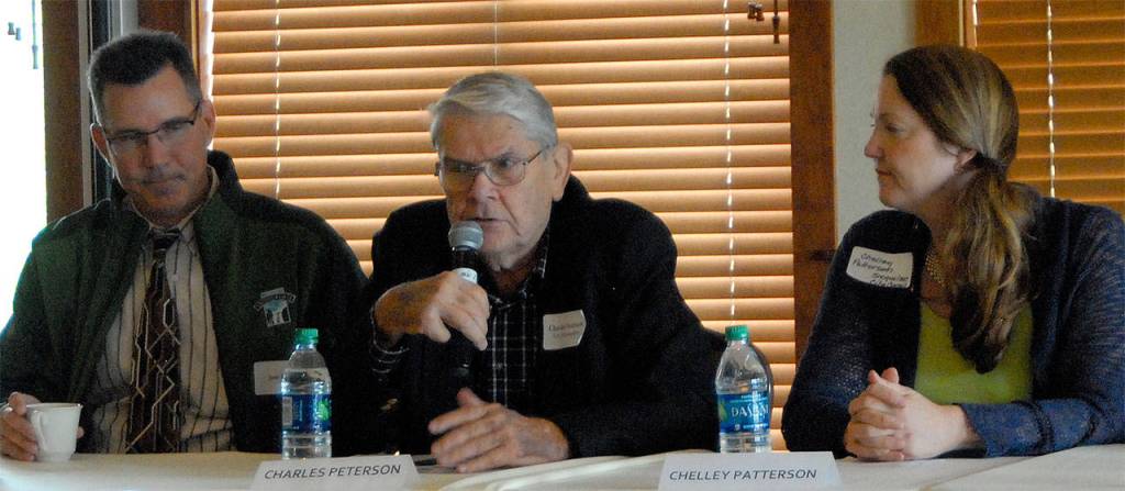 Joe Larson, Charles Peterson, and Chelley Patterson, answered questions during a 2015 city council candidate forum. Peterson was re-elected to his fourth consecutive term in 2015.                                File Photo