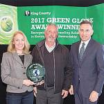 SVPA Executive Director Cynthia Krass, SVPA Board Chair Jim Haack, and King County Executive Dow Constantine accept Green Globe Award to kick off Earth Week. (Courtesy Photo)