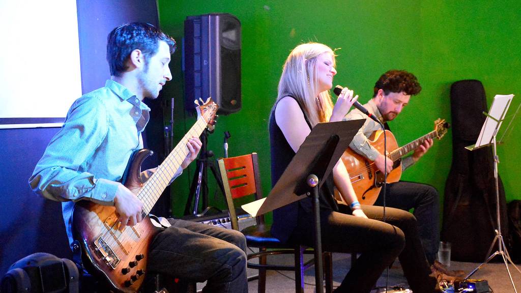 The Courtney Cutchins Trio performs at Chang Thai during the North Bend Jazz Walk.                                Mary Miller Photo