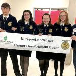 Members of the winning FFA landscape team included Kendra Mutch, Ben Benson, Zakya Misallati, Nicole Ballard, and Brittney Trujillo, with advisor Seth Thomas.