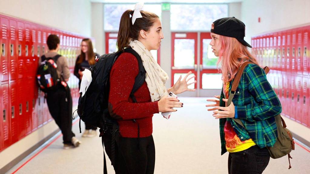The two leads of the film played by Kaitlyn Rogers, left, and Cammie Reid, in a scene shot in Mount Si High School. (Courtesy Photo)