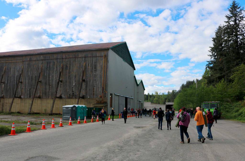 People gather at the Dirtfish warehouse before the screening of the movie.                                (Evan Pappas/Staff Photo)