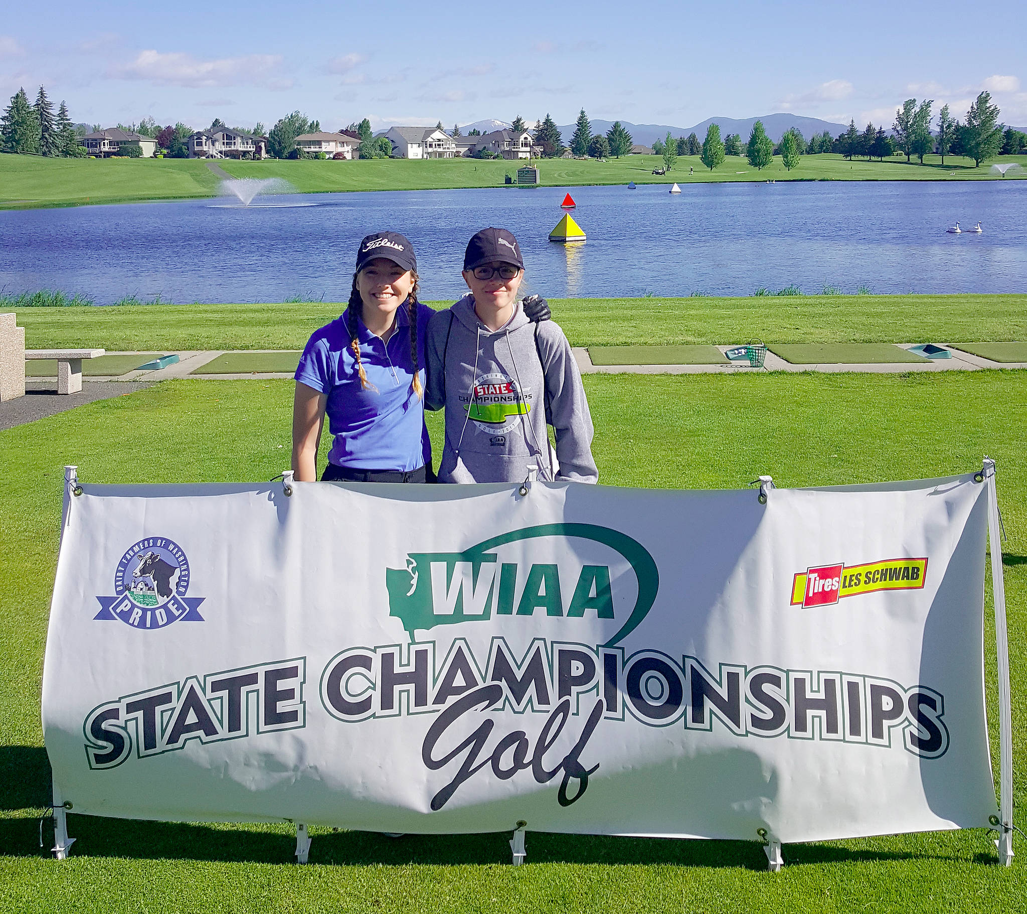 Kat Hodgson, left, and Tori Berger represented Mount Si High School at the state golf tournament May 22 to 24 at MeadowWood Golf Course in Liberty Lake.                                Courtesy Photo