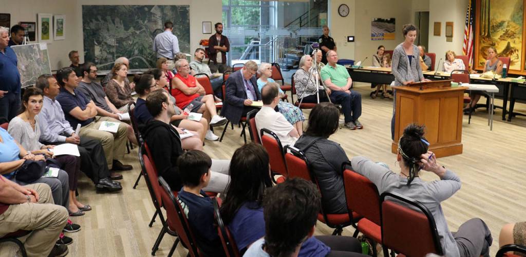 Erin Ericson gives her feedback on the mill site development during the scoping meeting for the Environmental Impact Statement. (Evan Pappas/Staff Photo)