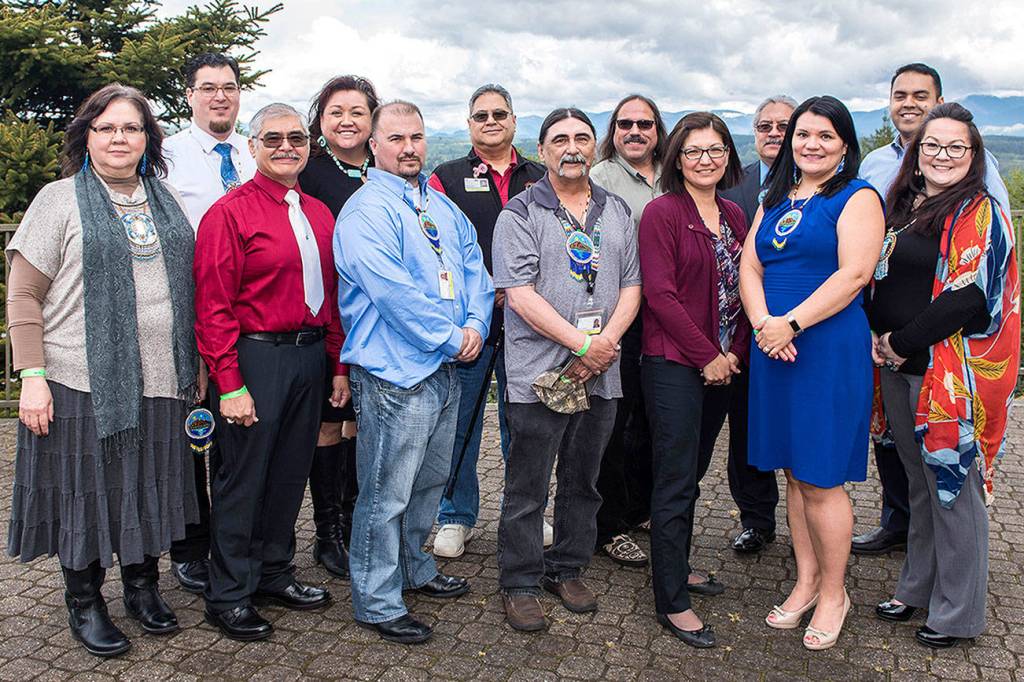 The 2017 Snoqualmie Tribal Council members, pictured from left are: Lois Sweet Dorman, Steve de los Angeles (Deputy Secretary), Bob de los Angeles, Suzanne Sailto (Treasurer), Wes Willoughby (Alternate), Andy de los Angeles (Chief), Danniel Willoughby, Nathan &ldquo;Pat&rdquo; Barker (Chief), Jolene Williams (Vice Chair), Richard Zambrano, Sunny Clear (Chairperson), Michael Ross, and Alisa Burley (Secretary).                                Photo courtesy of the Snoqualmie Tribe