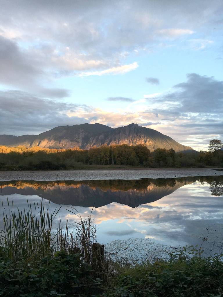 Mount Si lights up with the setting sun in Diane Kalvelage&rsquo;s third-place Scenic photo, Norma&rsquo;s Sunset.