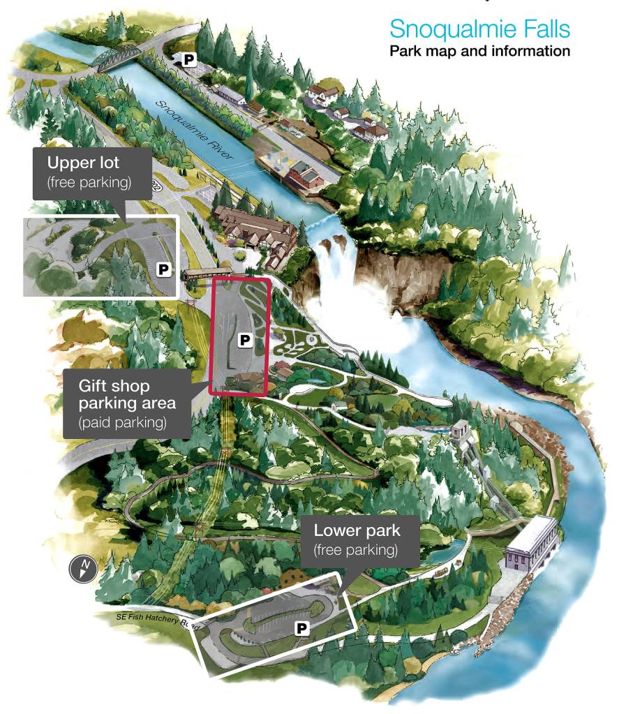 The gift shop parking area, just past the Salish Lodge, will be transitioning to paid parking on May 1. (Courtesy Photo)