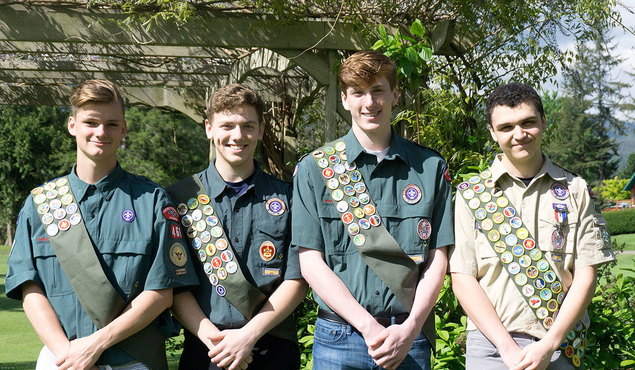 Scouts Cameron Stone, Ben MacLean, Jonathan Haycock, Alex White all received their Eagle awards in June.                                Courtesy Photo
