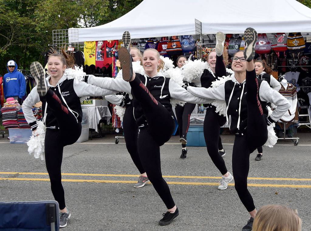Mount Si High School&rsquo;s dance team members perform for the parade judges.                                Carol Ladwig/Staff Photo