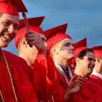 A line of seniors anxiously await the calling of their names to receive their diplomas.                                Mary Miller Photo