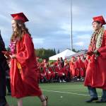 Principal John Belcher congratulates a line of seniors from the Class of 2017.                                Carol Ladwig/Staff Photo