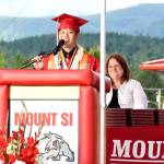 Donavan See, one of the Class of 2017&rsquo;s three valedictorians, spoke to his fellow graduates about how their actions and beliefs will define them.                                Carol Ladwig/Staff Photo